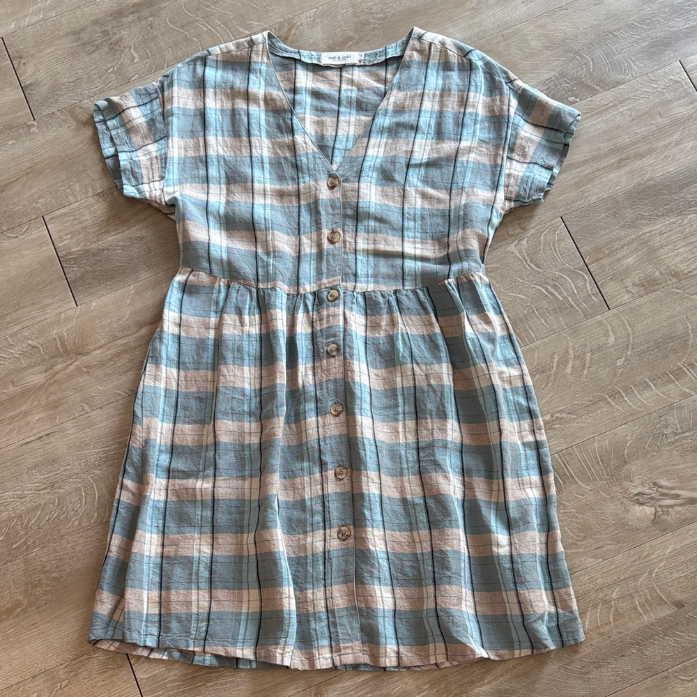 indi & cold Plaid Button-Down Short Sleeve Dress Size Small